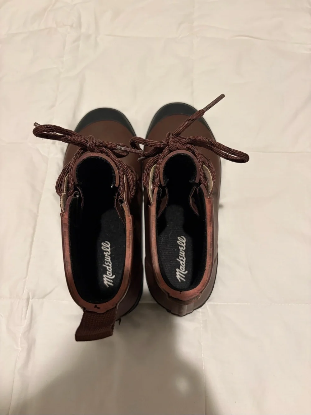 Madewell Lace Up Lug Sole Ankle Rain Boots Size 7 Shoes Red Black Waterproof